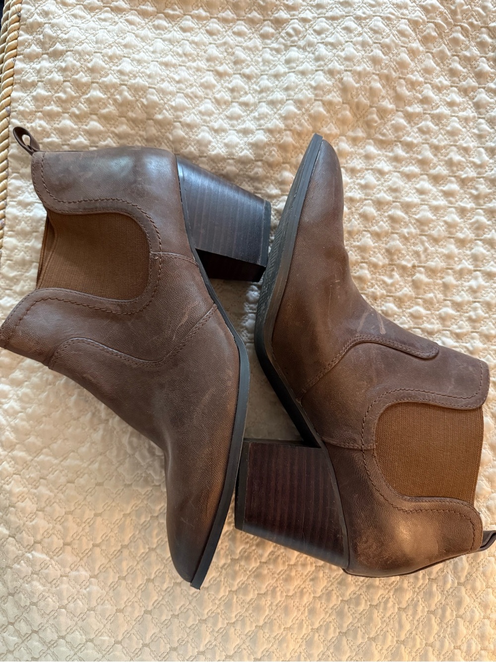 Bella Vita Brown Leather Chelsea Ankle Boots with Block Heel
